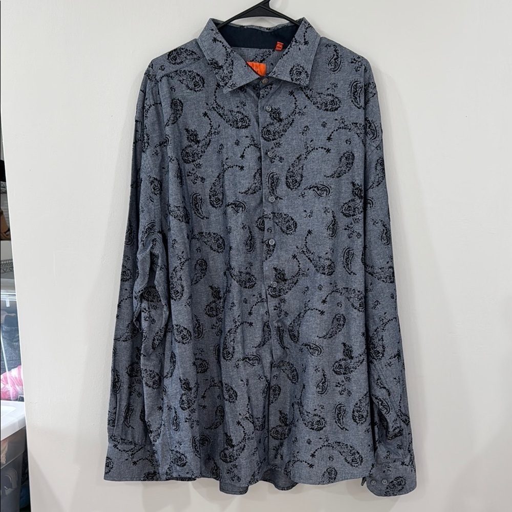 Men’s Tallia button down paisley burnt velvet shirt 3XLT